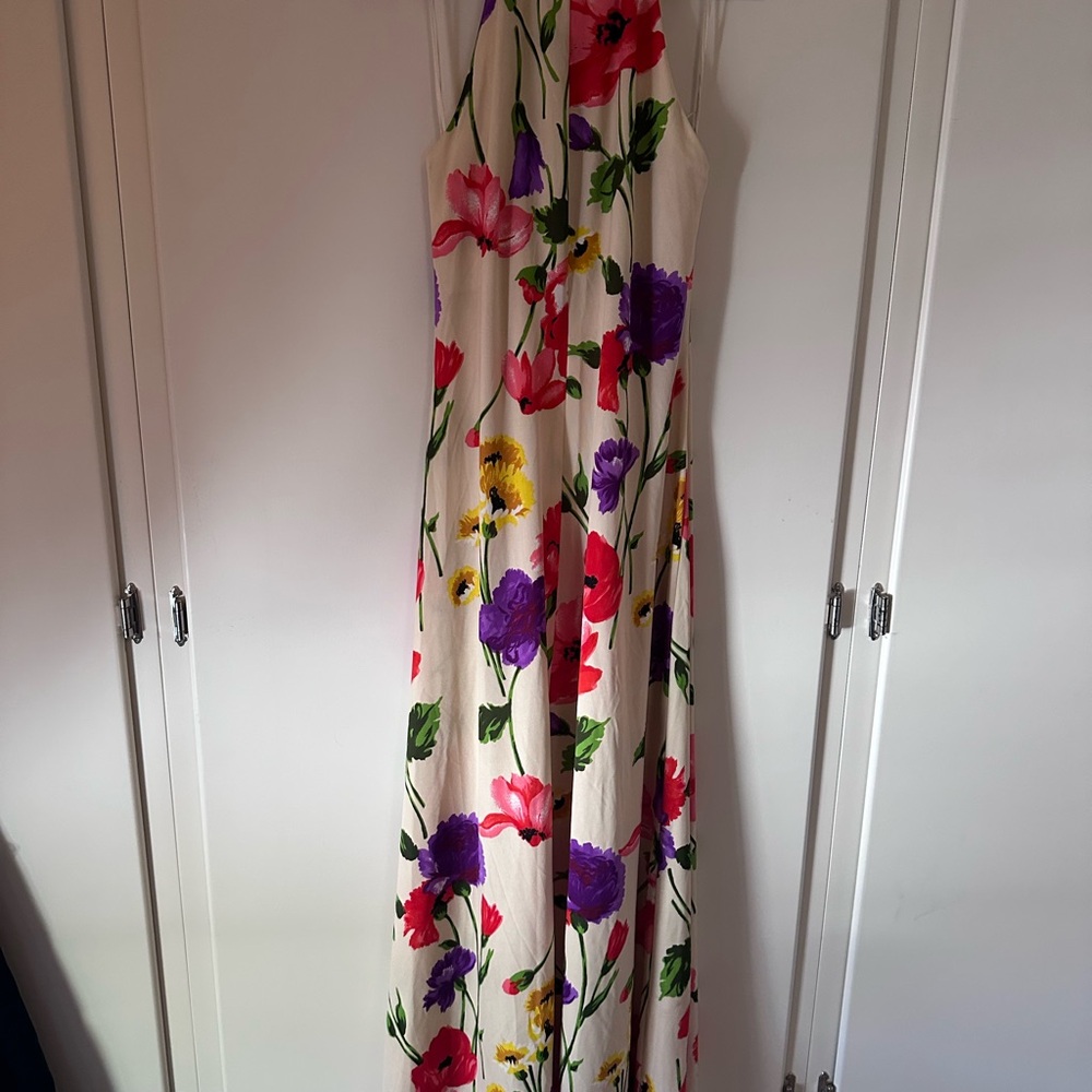 Vintage Floral Halter Maxi Dress with Lightweight Jacket